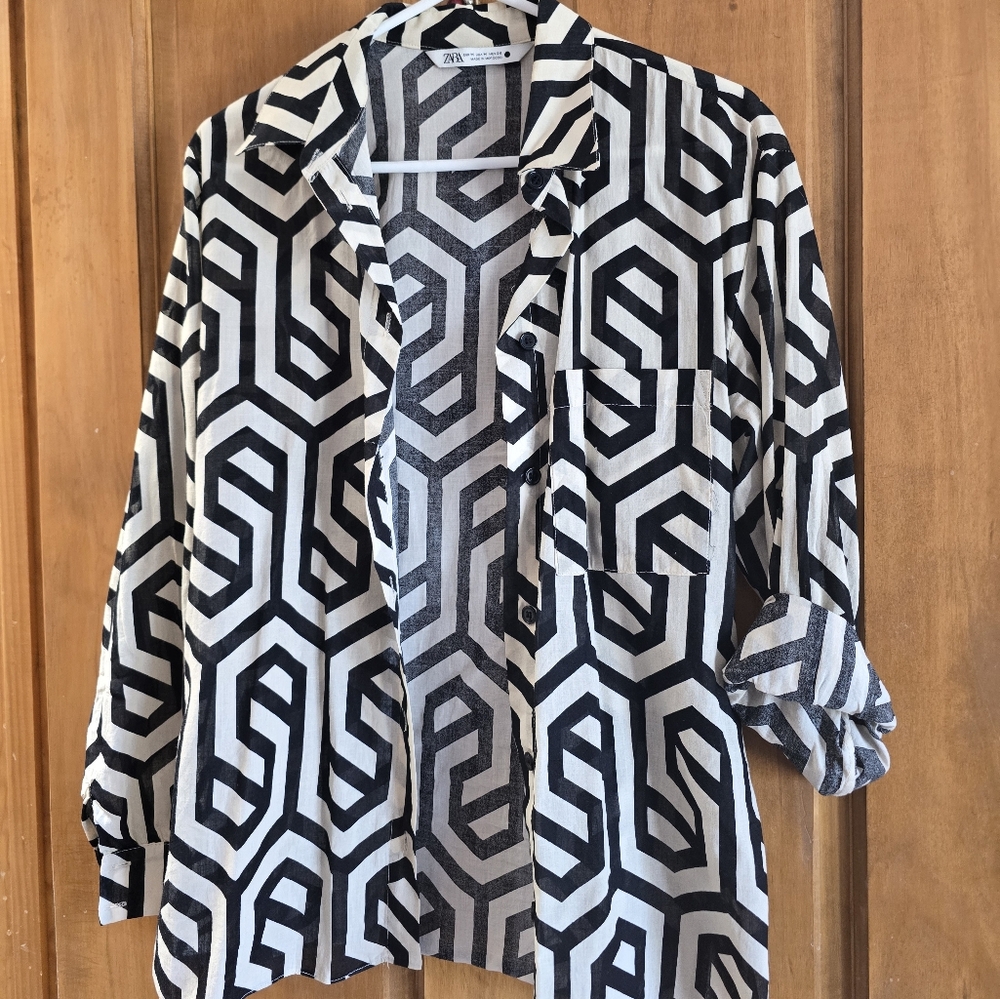 Zara Monochrome Geometric Pattern Shirt